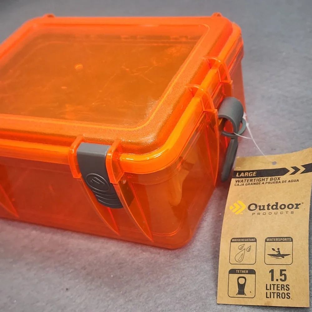 Outdoor Products Watertight Box Orange‎ Large 1.5L Dry Case Kayak Camping New